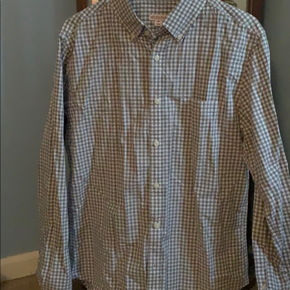 Gray and white checkered button down shirt